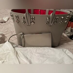 Christian Louboutin Gray Shoulder Bag with Red Interior